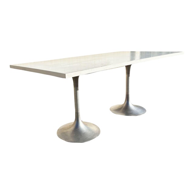 1950s Eero Saarinen Style Double Tulip Base Dining Table W/ White Rectengular Top For Sale