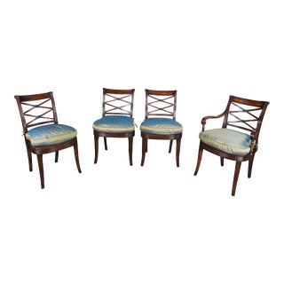 Late 20th Century Theodore Alexander Flamed Mahogany X Back Caned Regency Dining Chairs - Set of 4 For Sale