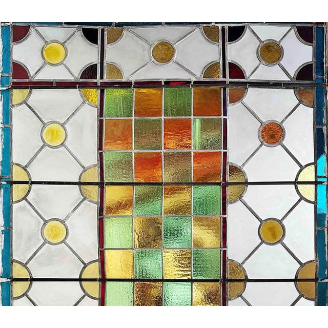 Skylight Antique Textured Leaded Stained Glass and Roundels For Sale In New York - Image 6 of 6