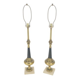 Pair of Mid Century Modern Brass Vase Shape Table Lamps Stiffel MINT! For Sale