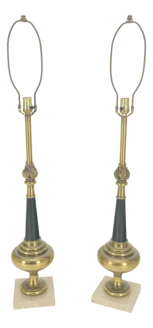 Pair of Mid Century Modern Brass Vase Shape Table Lamps Stiffel MINT!