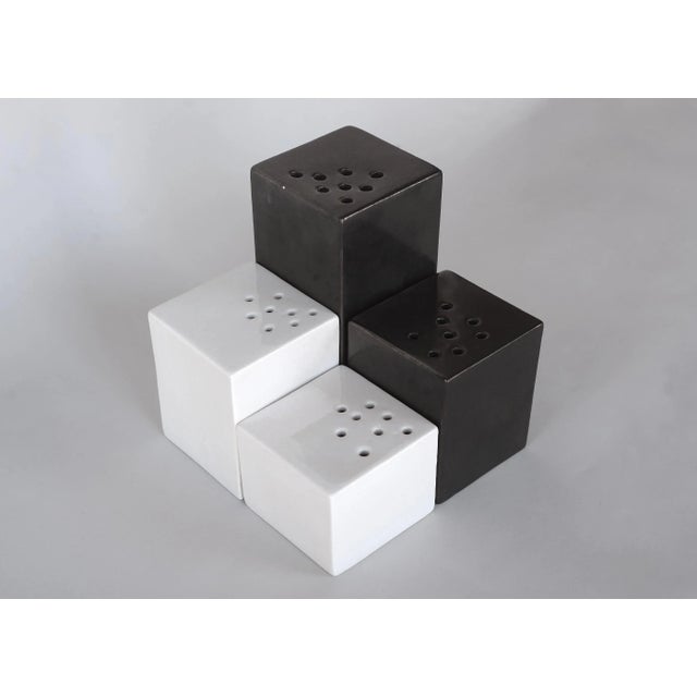 Set of 4 Modernist Sculptural Black & White Ceramic Cube Block Sculptures Vases For Sale - Image 12 of 12