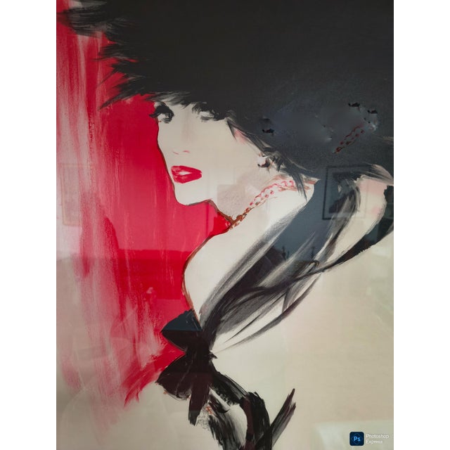 Image of dramatically dressed and posed female. bold strokes of red and black. signed and numbered. in black frame...