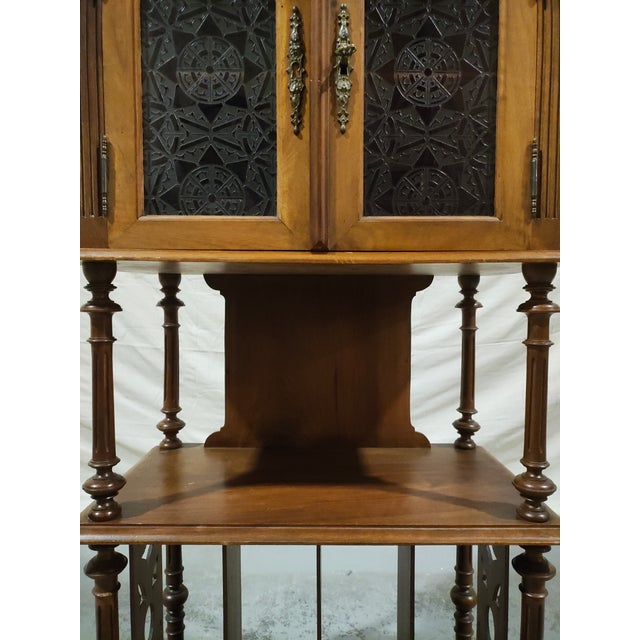 Wood Antique Victorian Walnut Sheet Music Cabinet / Record Cabinet With Patterned Glass Doors, Circa 1880 For Sale - Image 7 of 13