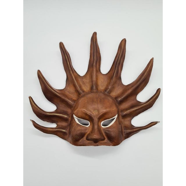 Brown Wall Mask Sun in Brown Leather, 1970s For Sale - Image 8 of 11