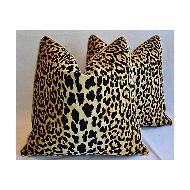 Leopard Animal Spot Safari Velvet Feather/Down Pillows 22" Square- Pair For Sale - Image 11 of 11