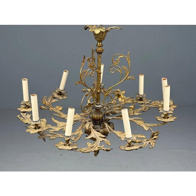 Traditional Rococo Style, Leaf and Vine Chandelier, Dore Bronze, Italy, 1920s For Sale - Image 3 of 13