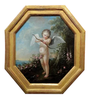 Cupid W/ Bow and Arrow -18th Century French Oil Painting