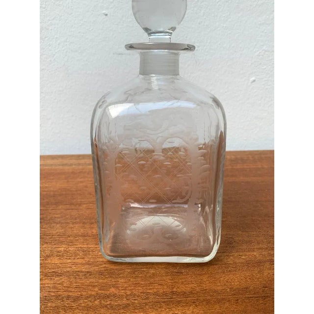 Vintage Danish Glass Bottle With Engraving For Sale - Image 5 of 18