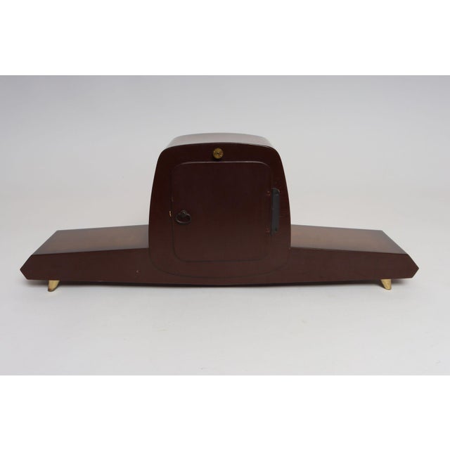 Wood German Art Deco Mahogany and Brass Mantle Clock With Key by Emes For Sale - Image 7 of 18