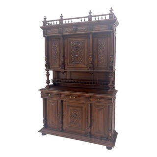 Very Fine French Carved Walnut Gallery Top Buffet Sideboard Cupboard MINT! For Sale