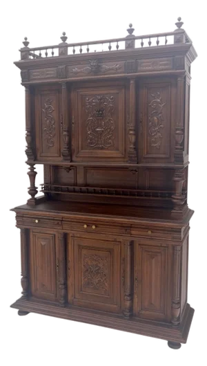 Very Fine French Carved Walnut Gallery Top Buffet Sideboard Cupboard MINT!