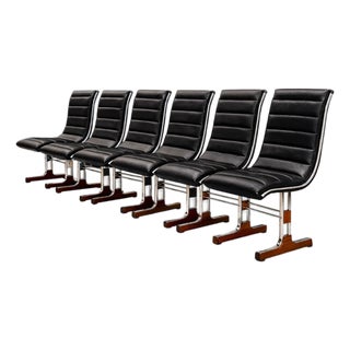 Set of 6 Chairs in Leather, Metal & Wood, Braszenski, 1960s For Sale