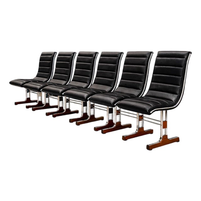 Set of 6 Chairs in Leather, Metal & Wood, Braszenski, 1960s For Sale