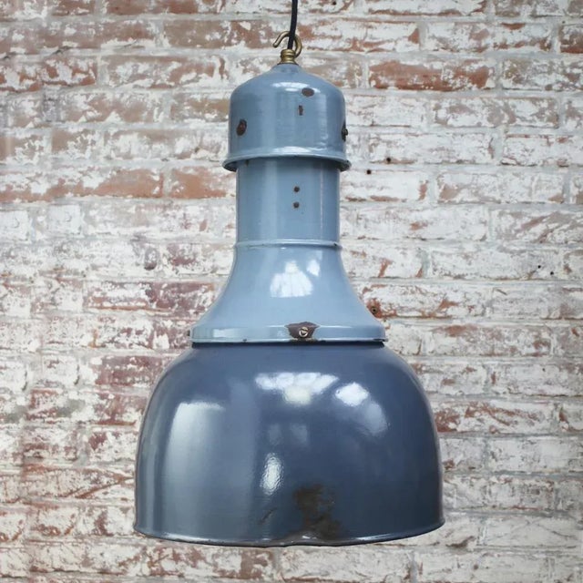 Vintage Industrial Blue Enamel Factory Pendant Light For Sale - Image 4 of 5