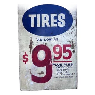 1950's or 60's Hand-Painted Tire Sign, 2 sided! For Sale