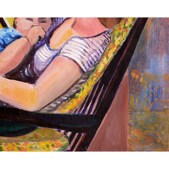 American "Madam Suburbia" (Woman and Baby by the Yellow Window) Oil on Canvas by Patricia Gren Hayes For Sale - Image 3 of 9