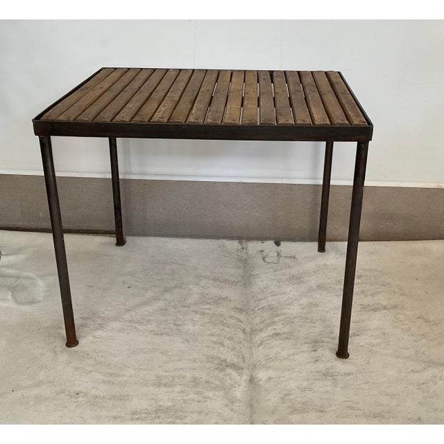 Mid 20th Century Vintage Industrial Metal Accent Table With Slatted Wooden Top For Sale - Image 5 of 14