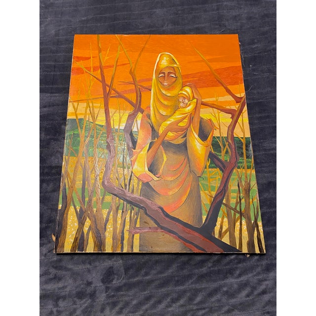 1971 "Mother Morning" Madonna & Child Painting by Rhoda Swaffer Earth Tones Tags For Sale - Image 11 of 12