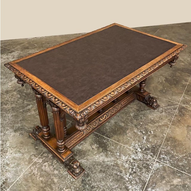 19th Century Napoleon III Walnut Partner's Desk With Faux Leather For Sale In Baton Rouge - Image 6 of 18
