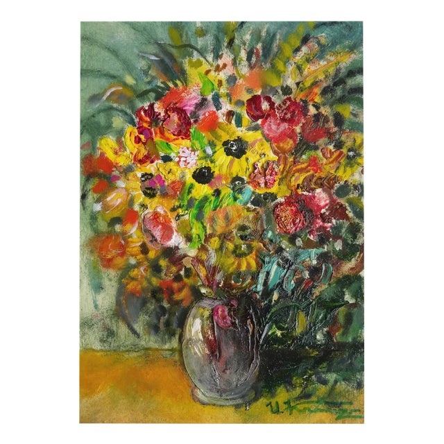 Uldis Krauze, Bouquet of Flowers with Sunflowers, 2000s, Oil on Board For Sale
