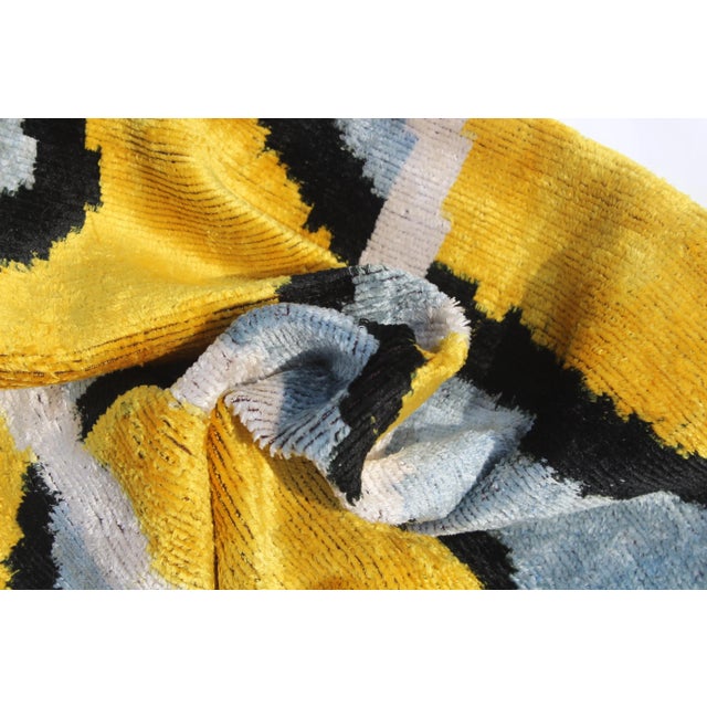 Yellow Contemporary Silk Velvet Ikat Pillow For Sale - Image 8 of 10