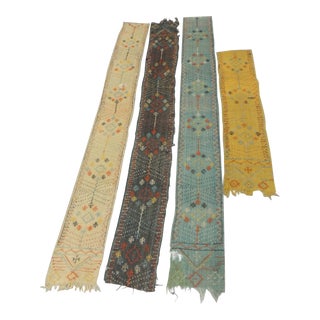 Vintage Yellow & Blue Woven Linen Turkish Textiles Strips - Set of 4 For Sale