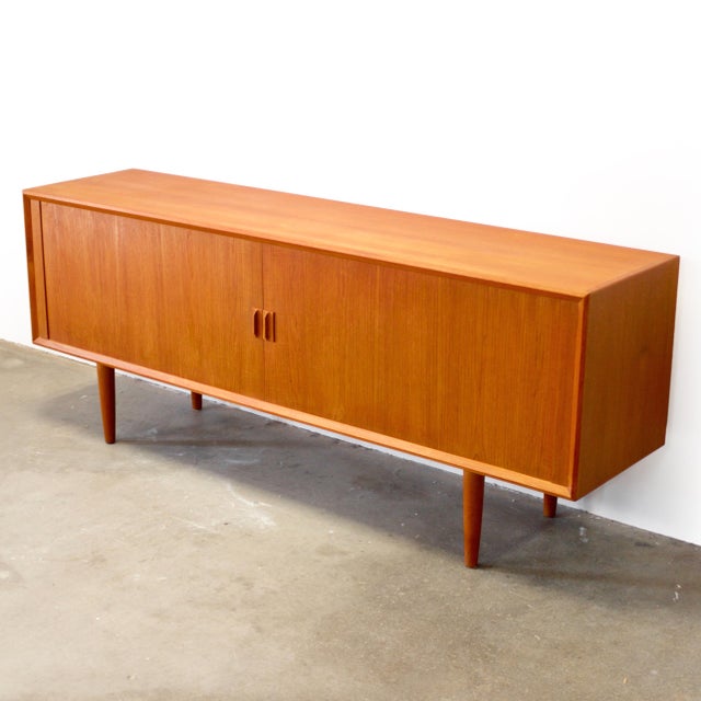 Faarup Møbelfabrik Faarup Møbelfabrik Model #49 Danish Teak Sideboard With Tambour Doors Designed by Svend Aage Larsen For Sale - Image 4 of 14