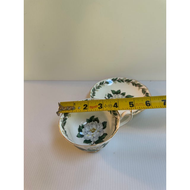 Ceramic Vintage Royal Albert England "Lady CLARE"Sign A.Wagg Teacup and Saucer Set White Gardenia Green Leaves For Sale - Image 7 of 18