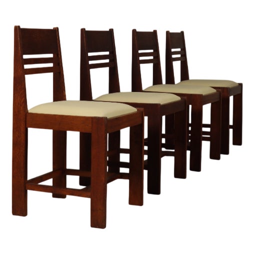 Vintage Dutch Hague School Oak Dining Chairs, 1920s, Set of 4 For Sale