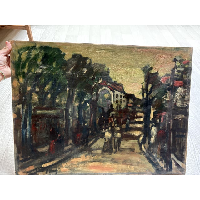 Jean Vinay, City View with People, 1920s-1940s, Painting on Wood For Sale - Image 3 of 3