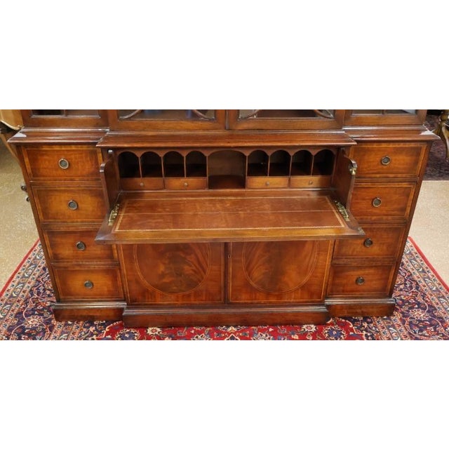 Mid 20th Century Grosfeld House Flame Mahogany Inlaid China Cabinet Bookcase Breakfront For Sale - Image 13 of 18