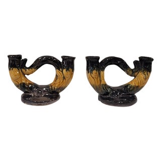 Ceramic Candleholders from Vallauris, France, 1970s, Set of 2 For Sale