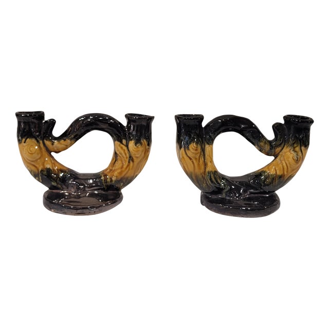 Ceramic Candleholders from Vallauris, France, 1970s, Set of 2 For Sale