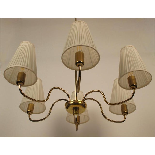 Rupert Nikoll Mid-Century 6-Arm Chandelier in Brass with Silk Shades by Rupert Nikoll, 1958 For Sale - Image 4 of 16