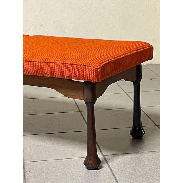 Long Bench in Stained Wood and Fabric, 1960s For Sale - Image 10 of 15