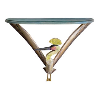 1980s Gérard Rigo Bird Painted Wood Console Table For Sale