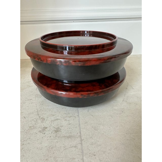 Vintage Tortoise Shell Lacquer Chinoiserie Stacking Round Boxes, Made in Japan - A Pair For Sale - Image 10 of 12
