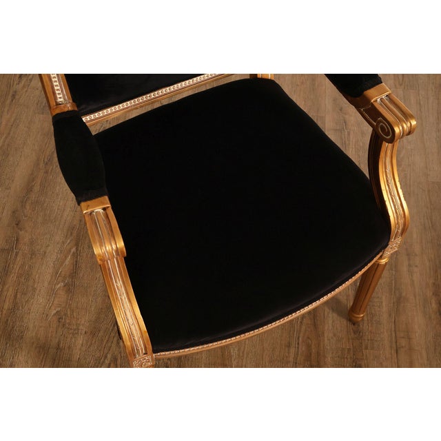 Louis XVI Style Giltwood Armchair With Black Upholstery For Sale - Image 4 of 18