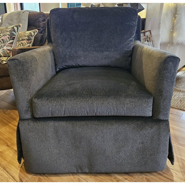 Beautiful dark warm charcoal velvet swivel rocker made by Jessica Charles with Architex Lusso velvet applied. Ultra Down...