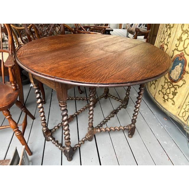 Share 1920s English Oak Drop-Leaf Dining Table With Barley Twist Gate-Legs For Sale In West Palm - Image 6 of 6