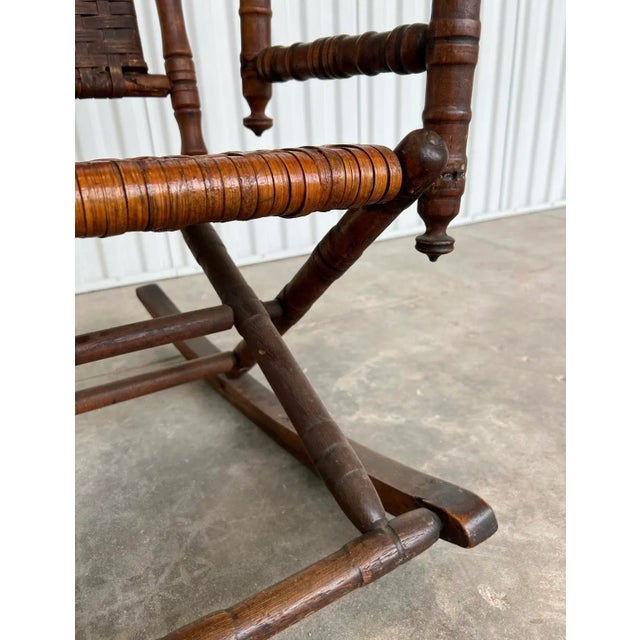 Early 20th Century Antique Rustic Rocking Chair, Wooden With Woven Seat For Sale - Image 9 of 10