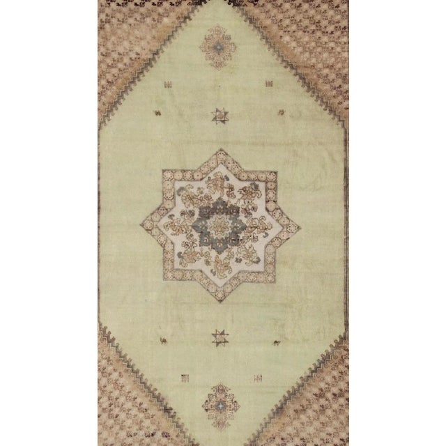 Large Vintage Moroccan Rug With Star Medallion in Light Green For Sale - Image 4 of 12