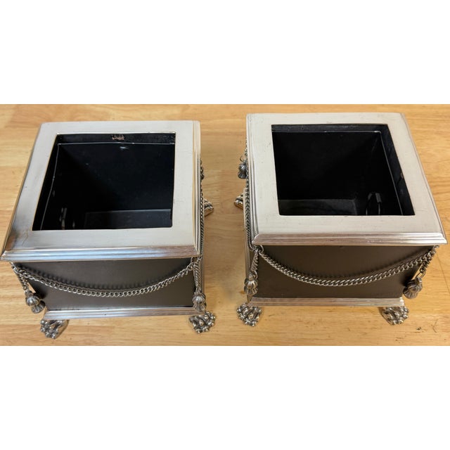 Pair Russian-Style Neoclassical Silverplated Bronze & Leather Paw Feet Cachepots For Sale - Image 9 of 12
