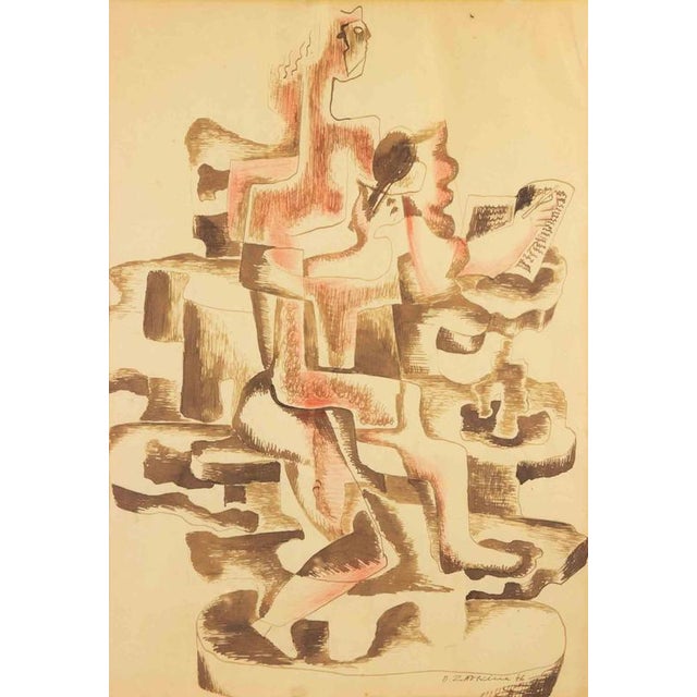 Ossip Zadkine, Abstract Composition, 1946, Mixed Media Drawing, Framed For Sale - Image 4 of 4