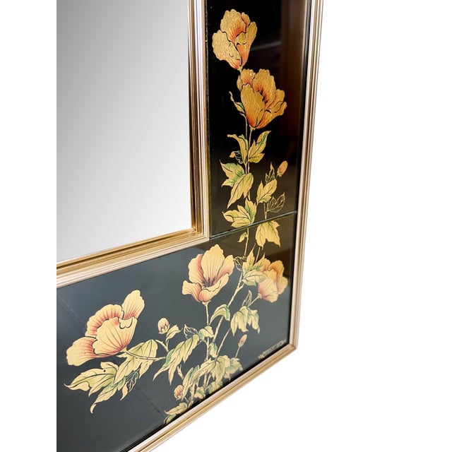 Metal Chinoiserie LaBarge Verre Églomisé Black and Gold Mirror, 1986 For Sale - Image 7 of 12