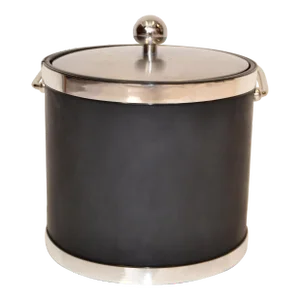 1970s Kraftware New York Black Faux Leather Style Ice Bucket Chrome Steel Hardware