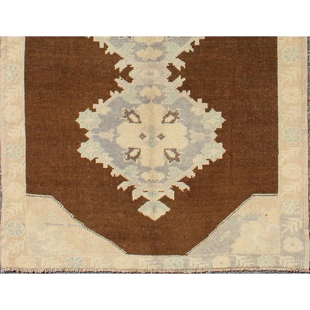 Vintage Turkish Oushak runner with floral medallions in brown, gray, taupe, Keivan Woven Arts / rug country of origin /...