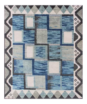 Scandinavian Piled Rug by Keivan Woven Arts, 8x10 Geometric Design Blue