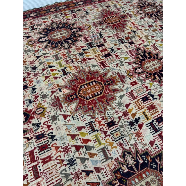 6ft 9in × 9ft 9in Flat Woven Afghan Area Rug For Sale - Image 9 of 12